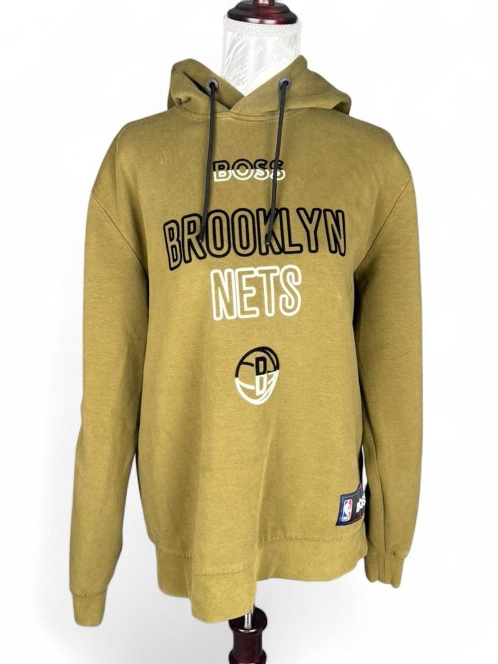 BOSS x NBA Brooklyn Nets Hoodie Olive Green Pullover Sweatshirt Size Large